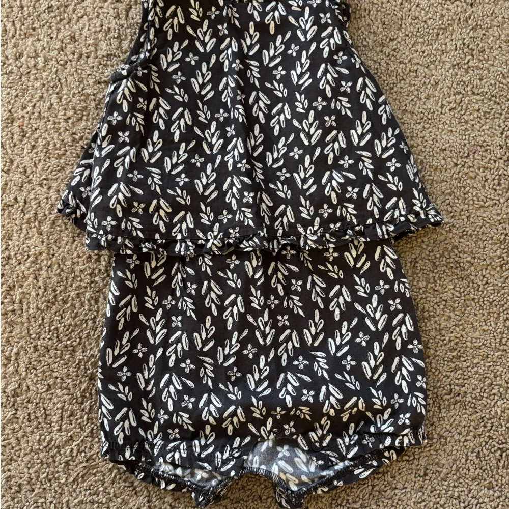 Floral Black and White Sleeveless Romper